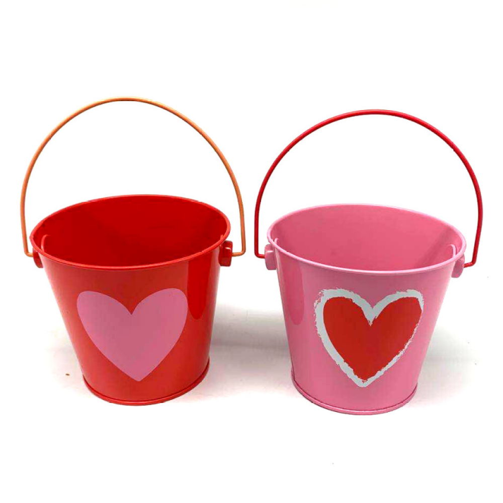 Tin Bucket Printed With Heart For Valentine Gift Container